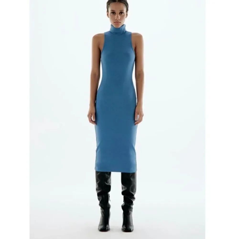 Zara Sleeveless Turtleneck Dress - Size Medium Blue Mid Length Dress - Worn Once